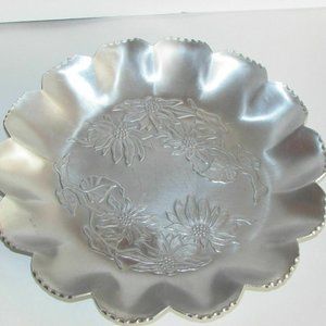 Round Aluminum Tray Shallow Bowl FABER & SLEVIN Poinsettia Flowers  Mid-century